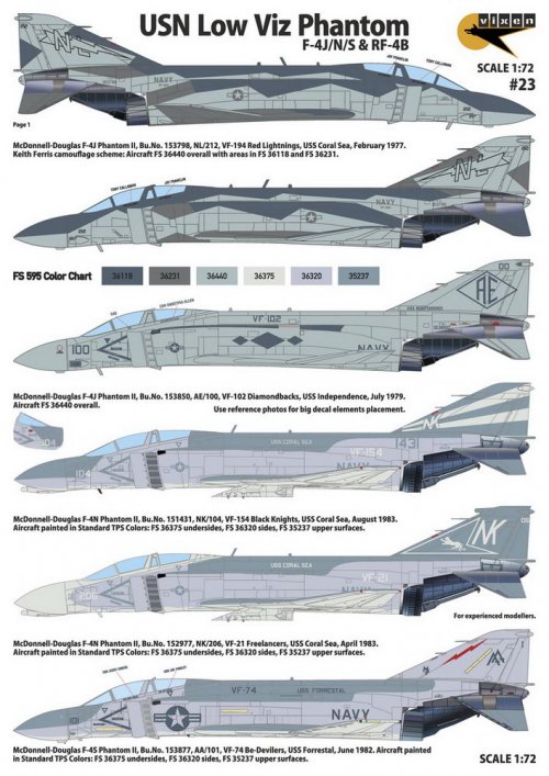 "Phantom shades of gray" - Low Viz F-4J/N/S & RF-4B, 9 Markings.