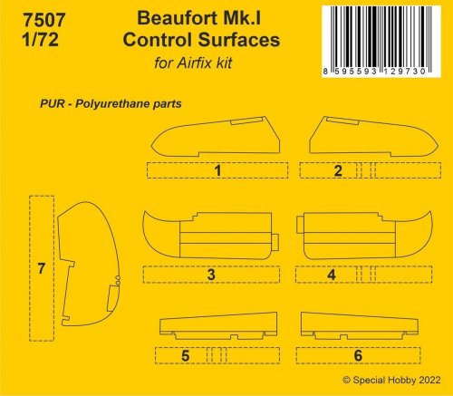 Beaufort Mk.I Control Surfaces / for Airfix kit