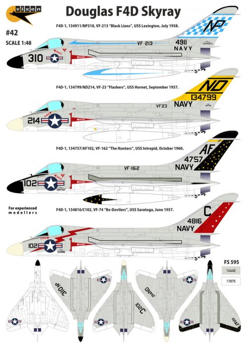 Douglas F4D Skyray - 4 marking options:  VF-23, VF-74, VF-162, VF-213