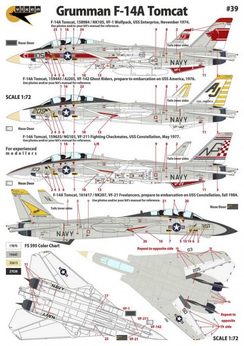 Grumman F-14A Tomcat. Early F-14A, 4 marking options: VF-1, VF-142, VF-211, VF-21