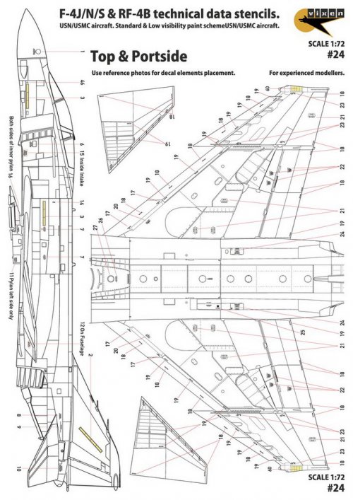 F-4J/N/S & RF-4B technical data stencils. USN/USMC aircraft. Standard & Low visibility paint scheme. For 3 Aircraft