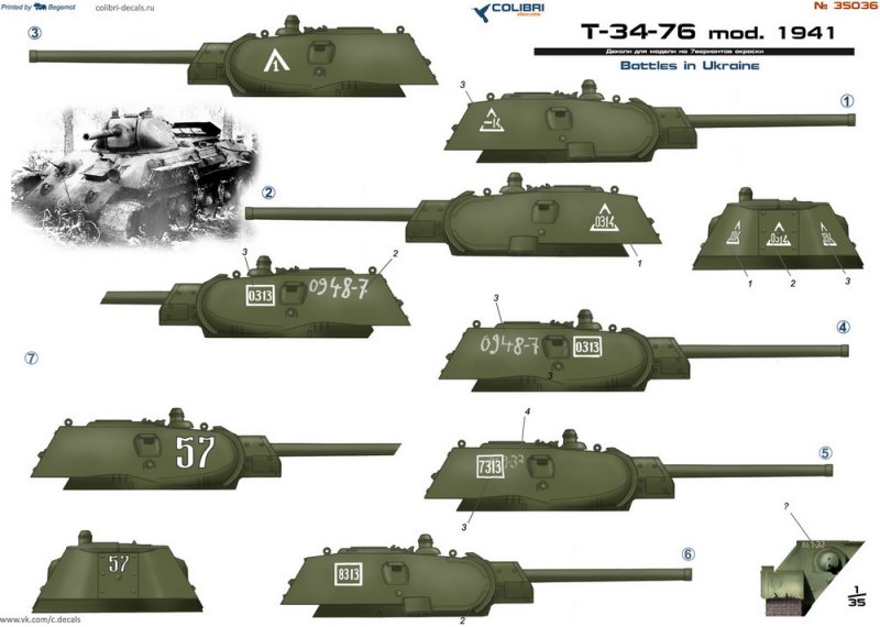 35 1 35 0 1 пример 1:35 Декали T-34-76 mod. 1941 Part II Battles in Ukraine (Colibri Decals) Масшта