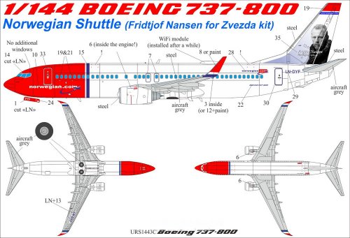   Boeing 737-800 Norwegian Shuttle LN-DYF (Fridjtof Nansen) with stencils for Zvezda kit