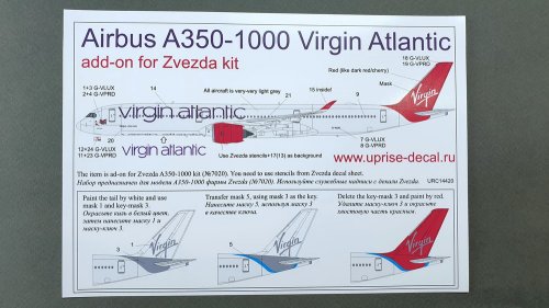   Airbus A350 Virgin Atlantic add-on for Zvezda kit (decal+masks)