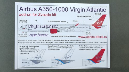   Airbus A350 Virgin Atlantic add-on for Zvezda kit (decal+masks)