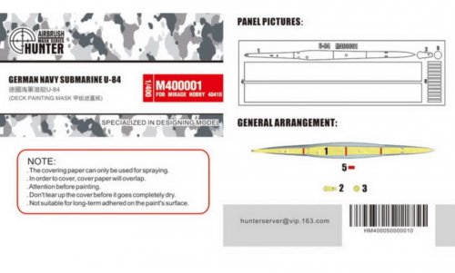 German Navy Submarine U-84 Deck Painting Mask (For Mirage Hobby 40410)