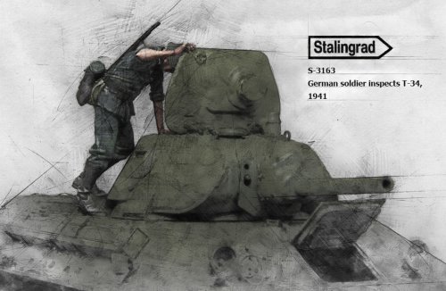 German soldier inspects T-34